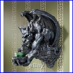 13 Dark Winged Dragon Gargoyle Statue Sculpture Wall Sconce Candle Holder