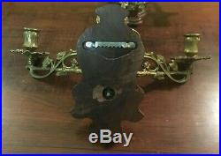 16 Pair Of Brass Art Nouveau Wall Sconce, Mahogany Wood, Candle Holder