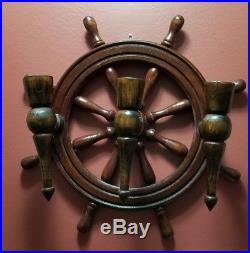 18 Vintage Nautical Wood Pirate Ship Steering Wheel Candle Holder Wall Decor
