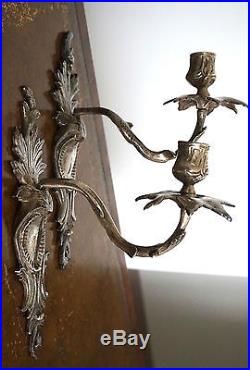 18th Century Antique French Wall Mounted Candle Holders in Silver Gilded Bronze