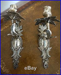 18th Century Antique French Wall Mounted Candle Holders in Silver Gilded Bronze