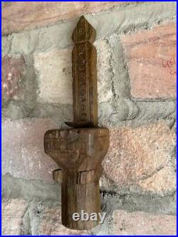 1940's OLD VINTAGE HAND CARVED FLORAL WALL HANGING WOODEN CANDLE, STAND / HOLDER