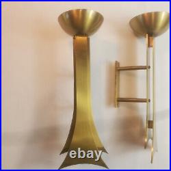 1950's Mid Century Brass Church Candle Wall Sconces Lacquered RELIGIOUS SALVAGE
