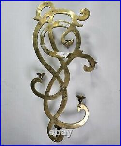 1980s Solid Brass Wall Hanging Candle Holder 5 Sconce 22.5x9 Vintage Décor