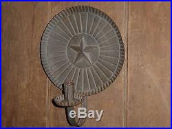 19th C OLD EARLY TIN HANGING CANDLE HOLDER WALL SCONCE FOLK ART STAR CENTER
