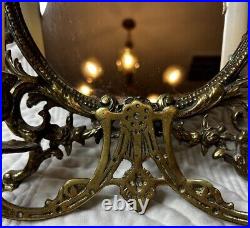 19th Century Louis XVI Style Brass Mirror Double Candle Wall Sconce Antique