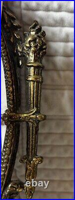 19th Century Louis XVI Style Brass Mirror Double Candle Wall Sconce Antique