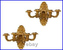 19th Century Pair of French Empire Style Gilt Bronze Four Branch Wall Lights