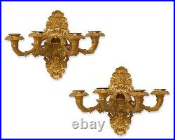 19th Century Pair of French Empire Style Gilt Bronze Four Branch Wall Lights