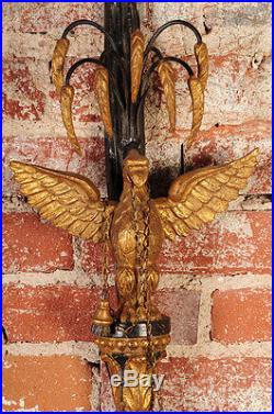 19th c. Hand Carved French Empire Eagle Wall sconces Candle holders-Pair