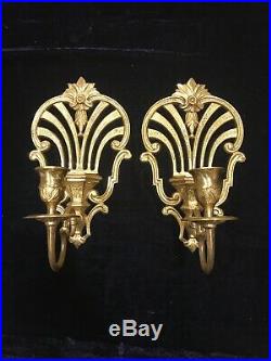 1 Of 2 Vintage Set of 2 Pure Brass Wall Sconces, Candle holders 11H