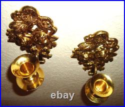 20th Century Brass Floral Wall Hanging Candle Sconces Pair