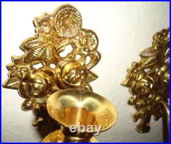 20th Century Brass Floral Wall Hanging Candle Sconces Pair