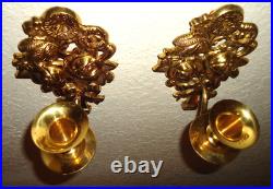 20th Century Brass Floral Wall Hanging Candle Sconces Pair