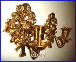 20th Century Brass Floral Wall Hanging Candle Sconces Pair