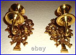 20th Century Brass Floral Wall Hanging Candle Sconces Pair