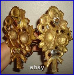 20th Century Brass Floral Wall Hanging Candle Sconces Pair