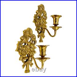 20th Century Brass Floral Wall Hanging Candle Sconces a Pair