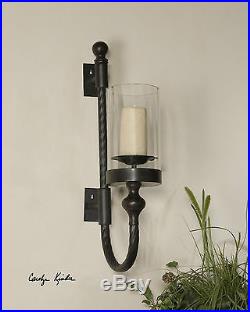 27 Black Twisted Metal & Glass Wall Sconce Candle Holder Fixture Mexico Style
