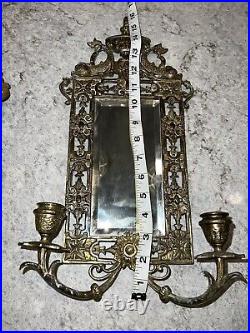 2 Antique Brass Beveled Mirror Wall Sconce Candle Holder Koi Fish Dolphin