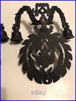 2- Antique Cast Iron Candle Holders American Eagle Wall Sconces Colonial Antique