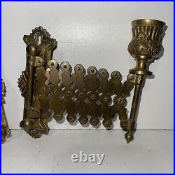 2 Antique French Brass Accordion Candle Holder Wall 1890's Intricate & Rare And