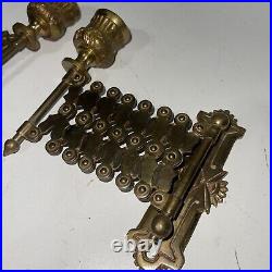 2 Antique French Brass Accordion Candle Holder Wall 1890's Intricate & Rare And