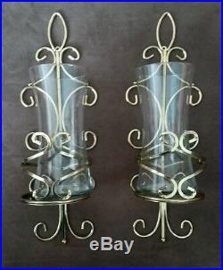 2 Beautiful Tall Brass Pillar Candle Holders Wall Sconces Home Interior