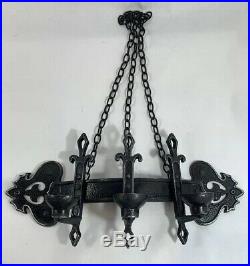 2 Black Silver Metal Hanging Candle Holders Wall Sconces Medieval Goth WithChains