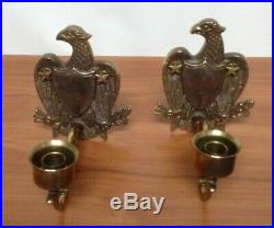 2 Brass Candle Holders American Eagles Wall Sconces Collectible