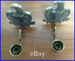 2 Brass Candle Holders American Eagles Wall Sconces Collectible