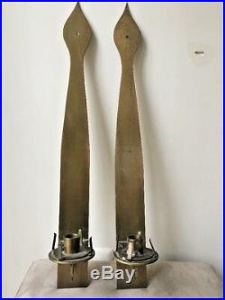 2 Brass Mid Century Modern Wall Candle Holder Sconces Vintage Pair Geo. Graham