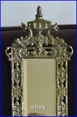 2 Brass Mirror Candle Holders Wall Sconce Beveled Glass Dauphin 21 Tall EXC