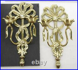 (2) Brass Wall Sconce Double Taper Holders 14 Tall by Hampton #98970 India