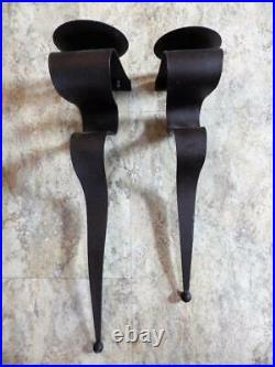 2 Brown Metal Wall Pillar Candle Sconces Modern Contemporary Mid Century Style