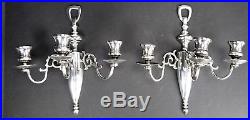 2 Candle Holder Wall Sconce Silver Plate Metal