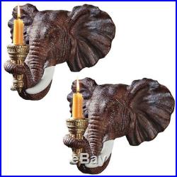 2 EXOTIC AFRICAN ELEPHANT CANDLE HOLDERS WALL SCONCE SCULPTURE ART Display Light