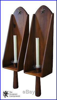 2 Early American Pine Dust Pan Wall Hanging Sconce Candle Holders Primitive 25
