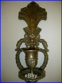 2 Elegant French Vintage Bronze or Brass Metal Candle Holders Wall Sconces 17