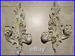 2 Exquisite Vintage French Giltwood Pair Wall Sconces Italy 2 arm candle holder