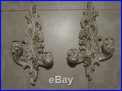 2 Exquisite Vintage French Giltwood Pair Wall Sconces Italy 2 arm candle holder