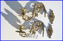2 Fine Antique Ornate Bronze/brass Candle Holder Wall Scones Floral Pattern