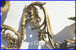 2 Fine Antique Ornate Bronze/brass Candle Holder Wall Scones Floral Pattern