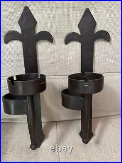 2 Forged Wrought Iron Fleur De Lis Wall Hanging Medeival Iron Candle Holders 17