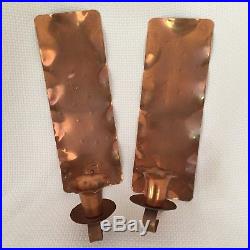 2 Glencroft Copper Candle Wall Sconces Hand Hammered Pair Candleholders Roycroft
