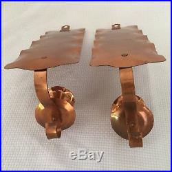 2 Glencroft Copper Candle Wall Sconces Hand Hammered Pair Candleholders Roycroft