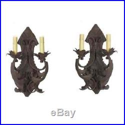 2 Hand Forged Rusty Old World Wrought Iron Wall Sconces Candle Holders