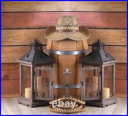 2 Large 19 Tall Wood & Metal Candle Holder Lantern Lamp Outdoor Terrace Patio