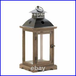 2 Large 19 Tall Wood & Metal Candle Holder Lantern Lamp Outdoor Terrace Patio