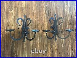 2 Large Heavy Hand Forged Black Wrought Iron Wall Sconces 4.75 Lbs 18X18X8.5